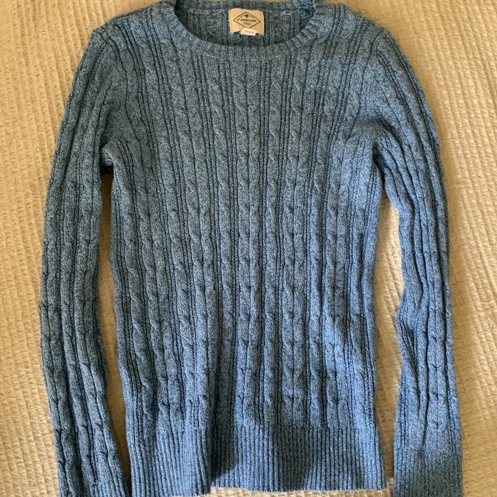 Vintage St Johns Bay Blue Cable Knit Long Sleeve Crewneck Sweater Cotton Blend